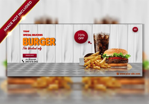 Modèle de bannière de couverture facebook de menu de nourriture de burger délicieux spécial de luxe