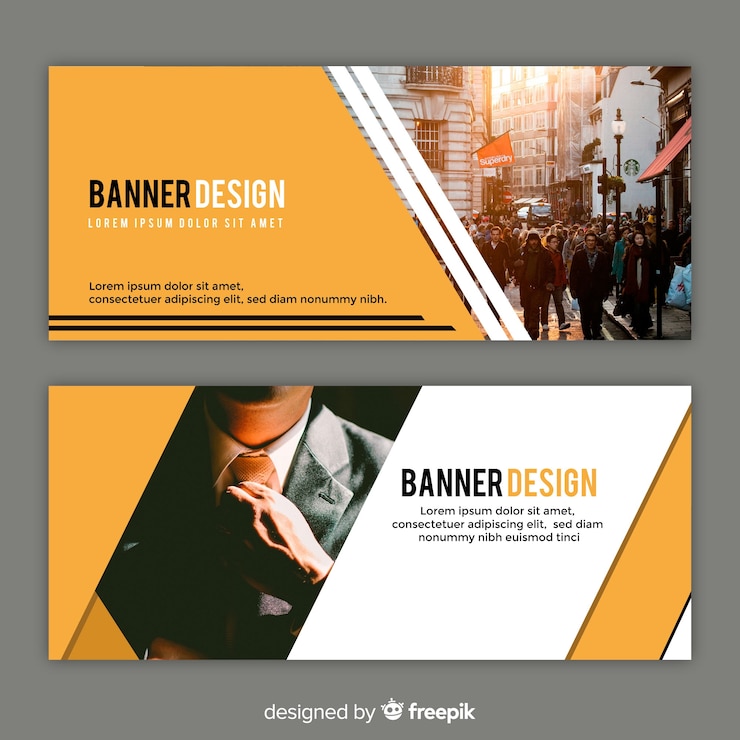 Vecteur gratuit modèle de bannière d'entreprise abstrait avec photo