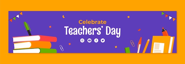 Modèle de bannière flat twitch pour la célébration de la journée mondiale de l'enseignant