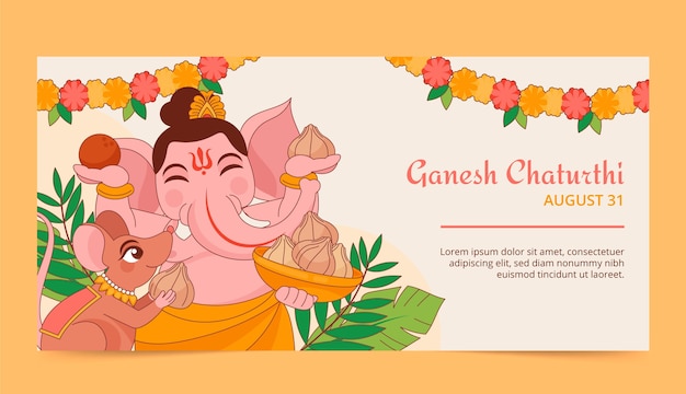 Vecteur gratuit modèle de bannière ganesh chaturthi dessiné à la main avec éléphant