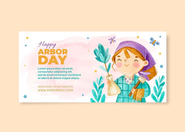 Modèle de bannière horizontale aquarelle arbor day