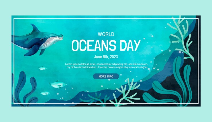 Vecteur gratuit modèle de bannière horizontale aquarelle pour la célébration de la journée mondiale des océans