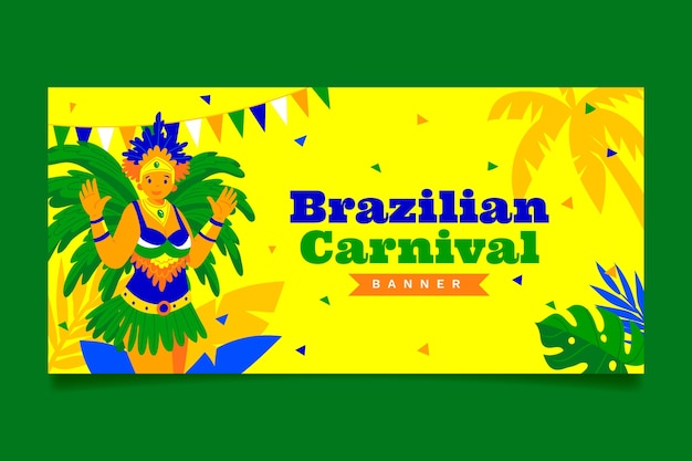 Vecteur gratuit modèle de bannière horizontale de carnaval brésilien à gradient plat
