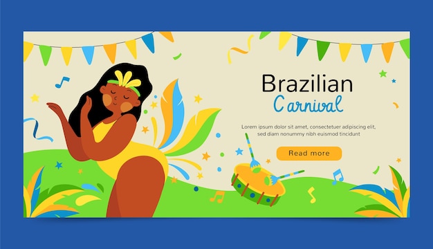 Vecteur gratuit modèle de bannière horizontale de célébration de carnaval brésilien plat