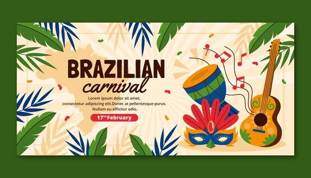 Vecteur gratuit modèle de bannière horizontale de célébration de carnaval brésilien plat