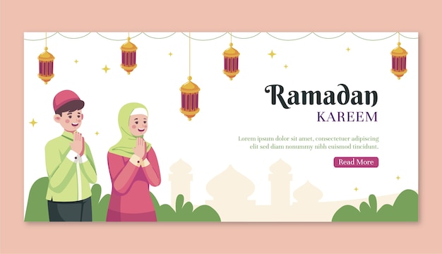 Modèle De Bannière Horizontale De Célébration Du Ramadan Plat