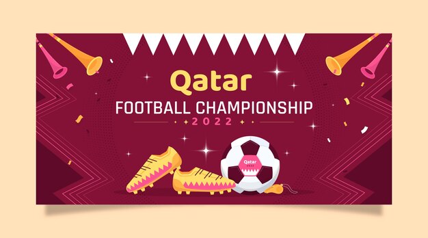Modèle de bannière horizontale de championnat du monde de football plat