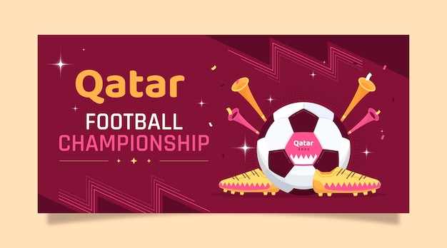 Modèle de bannière horizontale de championnat du monde de football plat
