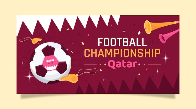 Modèle de bannière horizontale de championnat du monde de football plat