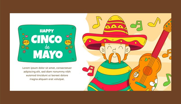 Modèle de bannière horizontale cinco de mayo dessiné à la main