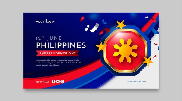 Vecteur gratuit modèle de bannière horizontale dégradé de la fête de l'indépendance des philippines