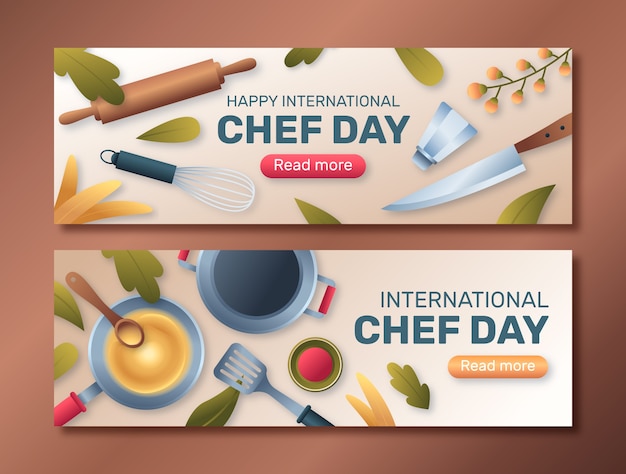 Vecteur gratuit modèle de bannière horizontale dégradé de la journée internationale des chefs