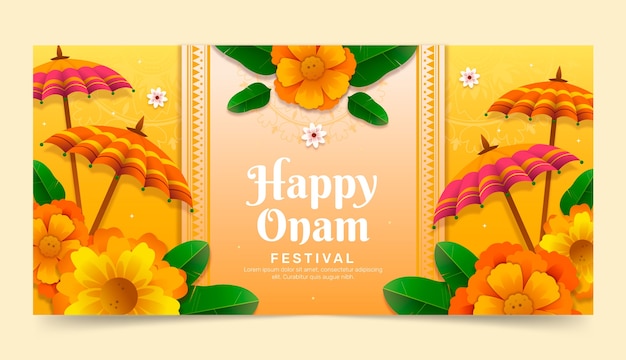 Vecteur gratuit modèle de bannière horizontale dégradée pour la célébration du festival onam