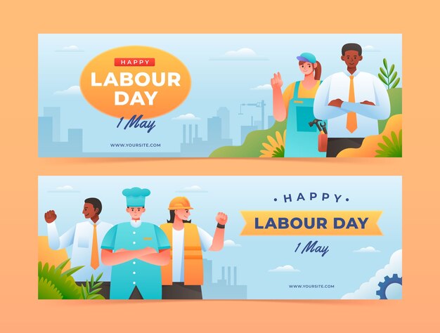 Modèle de bannière horizontale dégradée pour la célébration de la fête du travail