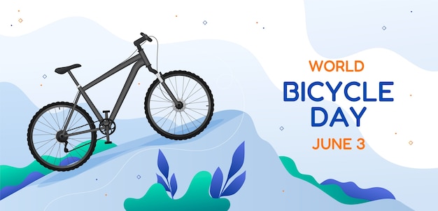 Vecteur gratuit modèle de bannière horizontale dégradée pour la célébration de la journée mondiale du vélo