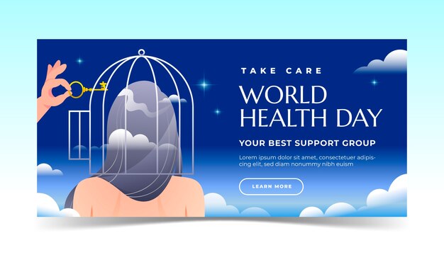 Modèle de bannière horizontale dégradée pour la célébration de la journée mondiale de la santé
