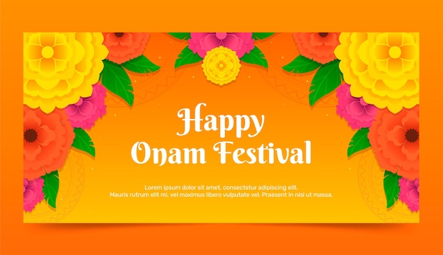 Vecteur gratuit modèle de bannière horizontale dégradée pour la célébration d'onam