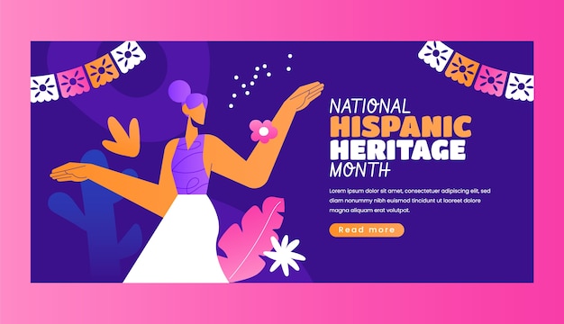 Vecteur gratuit modèle de bannière horizontale dégradée pour le mois national du patrimoine hispanique