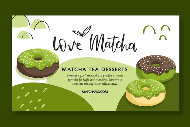 Vecteur gratuit modèle de bannière horizontale dessert thé matcha