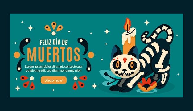 Vecteur gratuit modèle de bannière horizontale dessiné à la main pour la célébration du dia de muertos