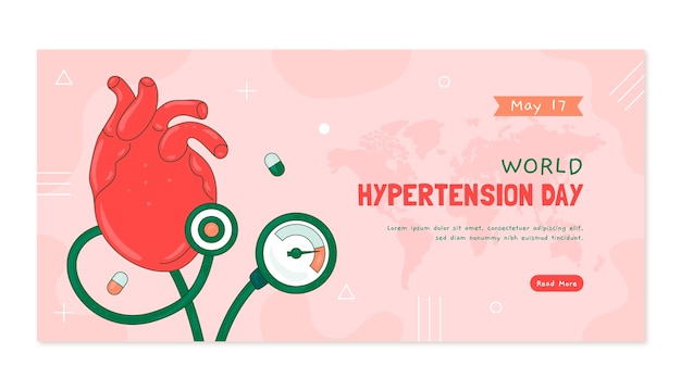 Modèle de bannière horizontale dessiné à la main pour la sensibilisation à la journée mondiale de l'hypertension