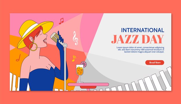 Vecteur gratuit modèle de bannière horizontale dessinée à la main pour la journée mondiale du jazz