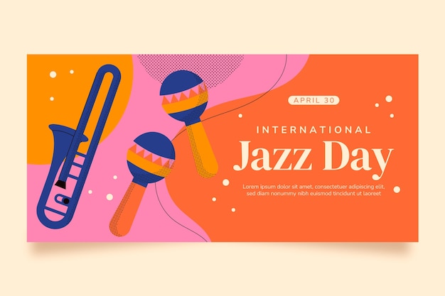 Vecteur gratuit modèle de bannière horizontale du jour du jazz mondial plat