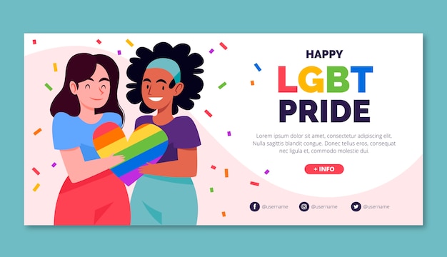 Vecteur gratuit modèle de bannière horizontale de fierté lgbt plat