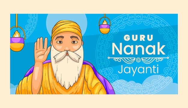 Vecteur gratuit modèle de bannière horizontale gourou nanak gurpurab dessiné à la main