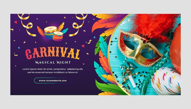 Vecteur gratuit modèle de bannière horizontale en gradient pour la célébration d'une fête de carnaval