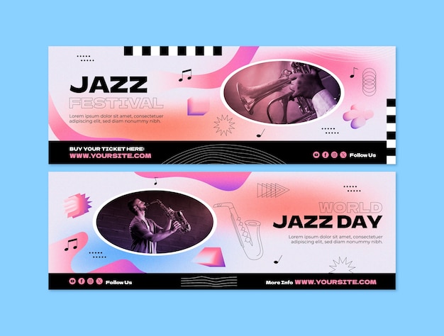 Vecteur gratuit modèle de bannière horizontale en gradient pour la journée mondiale du jazz