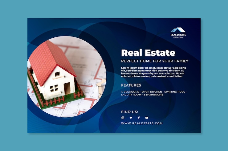 Vecteur gratuit modèle de bannière horizontale immobilière