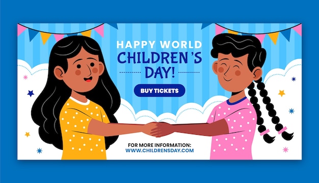 Vecteur gratuit modèle de bannière horizontale de la journée des enfants du monde plat