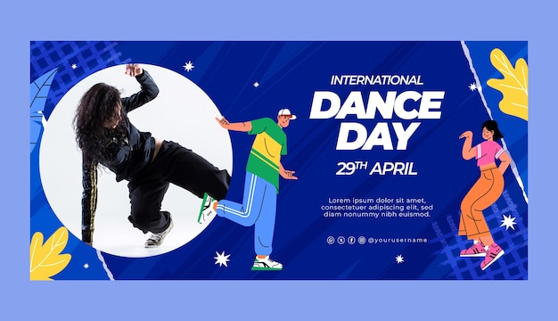 Vecteur gratuit modèle de bannière horizontale de la journée internationale de la danse plate