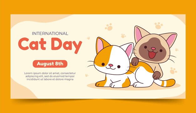 Modèle de bannière horizontale de la journée internationale du chat dessiné à la main