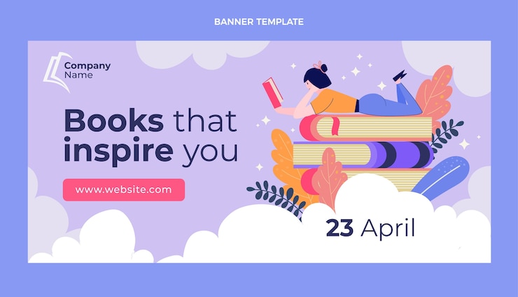 Vecteur gratuit modèle de bannière horizontale de la journée mondiale du livre plat