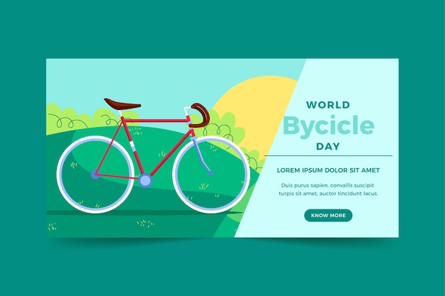 Vecteur gratuit modèle de bannière horizontale de la journée mondiale du vélo plat