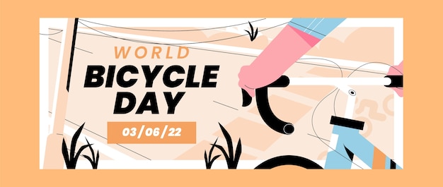 Modèle de bannière horizontale de la journée mondiale du vélo plat
