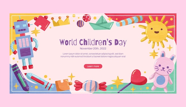 Modèle de bannière horizontale de la journée mondiale des enfants aquarelle