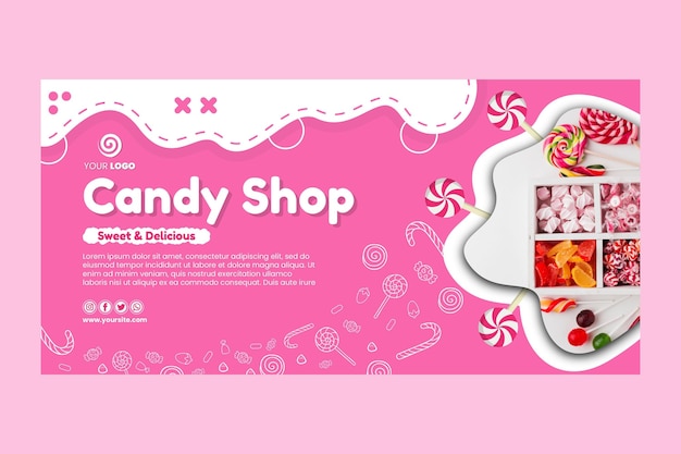 Vecteur gratuit modèle de bannière horizontale de magasin de bonbons