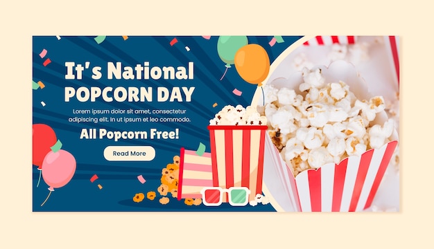 modèle de bannière horizontale à plat pour la journée nationale du popcorn