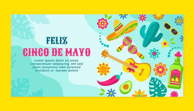 Modèle de bannière horizontale plate cinco de mayo