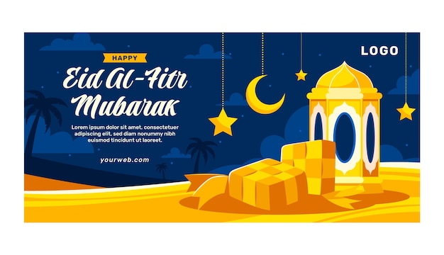 Vecteur gratuit modèle de bannière horizontale plate eid al-fitr