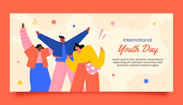Vecteur gratuit modèle de bannière horizontale plate de la journée internationale de la jeunesse