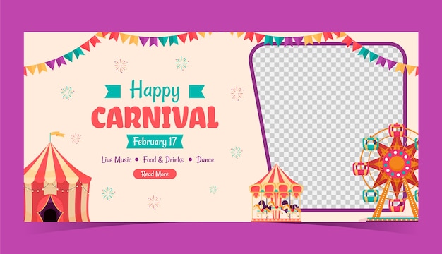 Vecteur gratuit modèle de bannière horizontale plate pour la célébration du carnaval