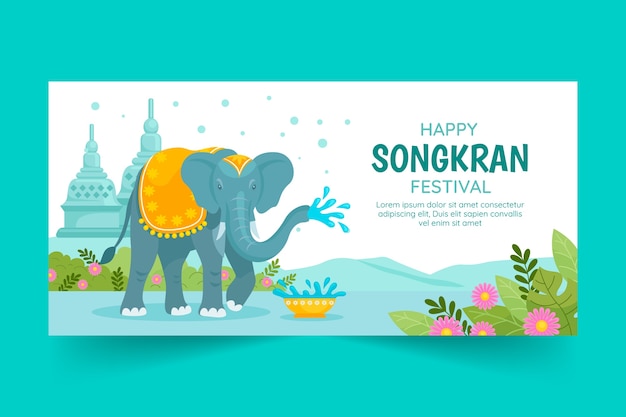 Vecteur gratuit modèle de bannière horizontale plate pour la célébration du festival de l'eau de songkran