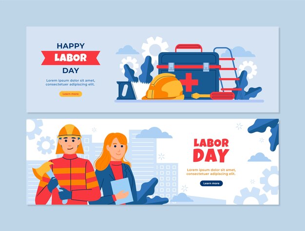 Modèle de bannière horizontale plate pour la célébration de la fête du travail