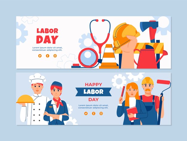 Modèle de bannière horizontale plate pour la célébration de la fête du travail