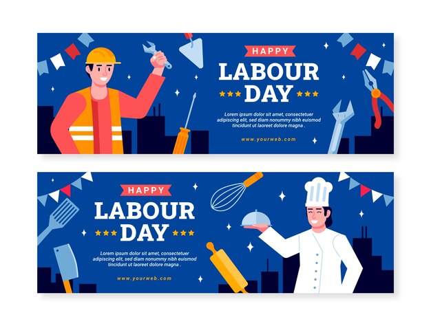 Modèle de bannière horizontale plate pour la célébration de la fête du travail