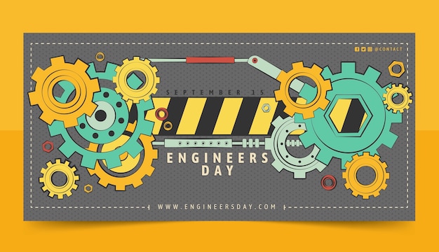 Vecteur gratuit modèle de bannière horizontale plate pour la célébration de la journée des ingénieurs